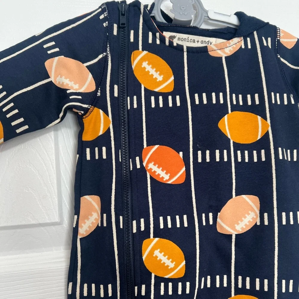 Monica + Andy Football Print Hooded Romper One Piece 6-9M Baby